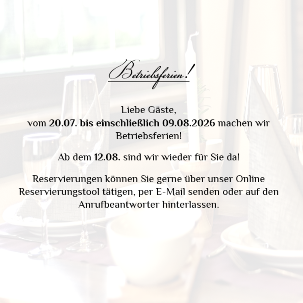 Betriebsferien 20.07.-09.08.